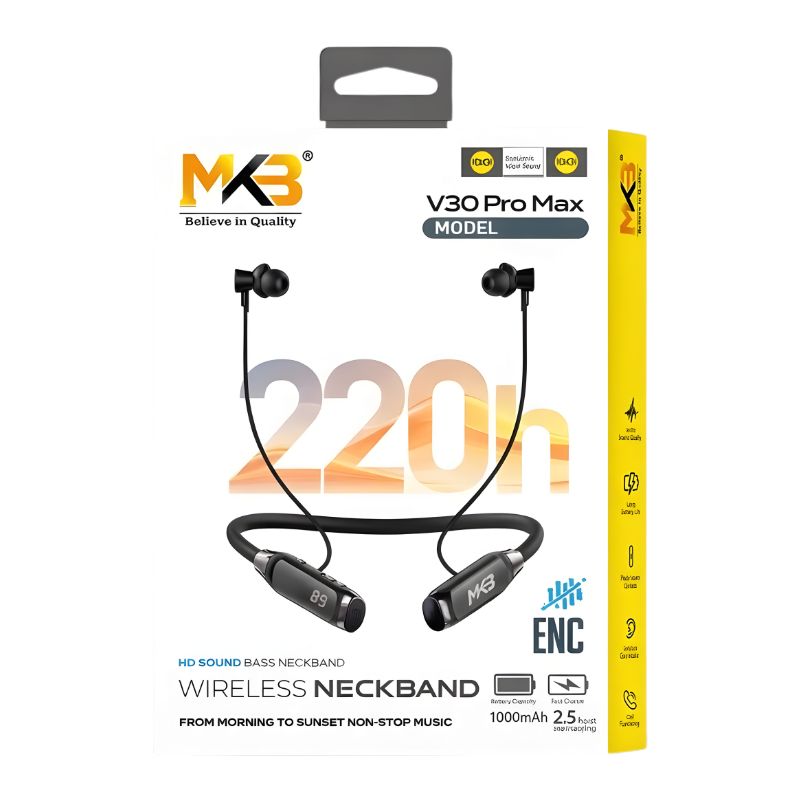MKB V30 Pro Max ENC Wireless Neckband 220H Battery Backup