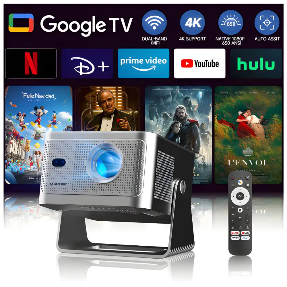 A crisp studio shot of the Magcubic HY350GT 650ANSI portable projector,