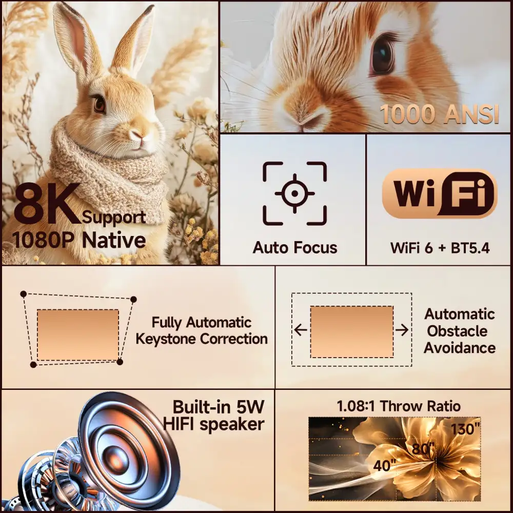 A lifestyle image showing the smart projector streaming content from apps
