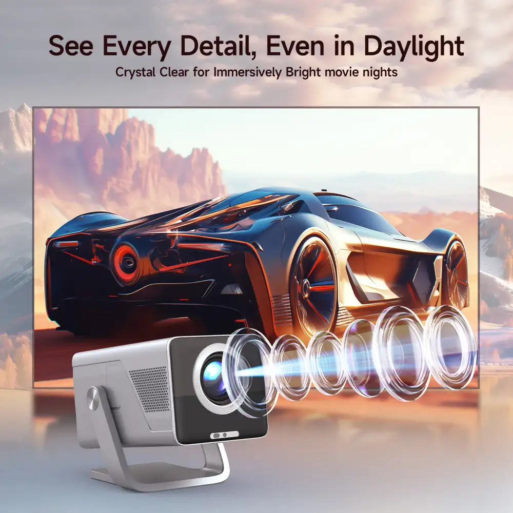 A home entertainment setup with the X7 projecting a bright