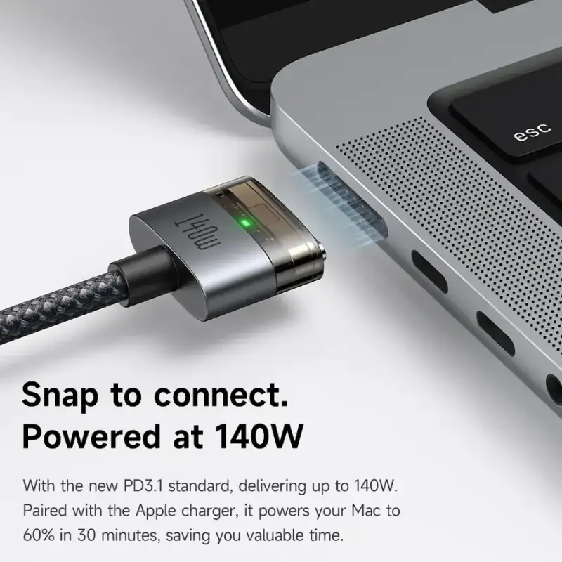 A crisp studio close-up of the Mcdodo CA-207 Cab Luma 140W USB-C to MagSafe 3 cable