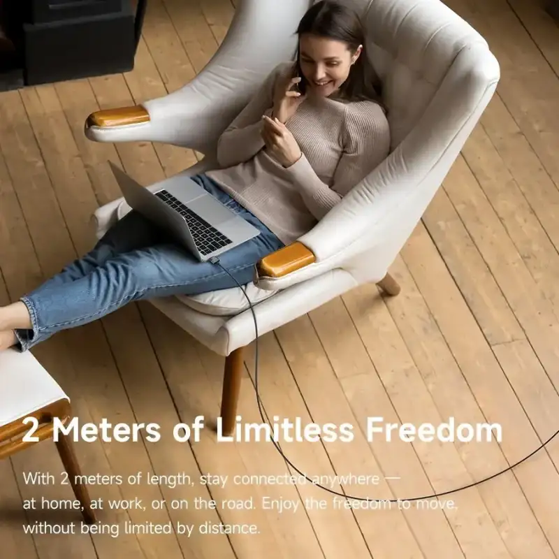 A flat-lay presentation featuring the cable neatly coiled beside its packaging