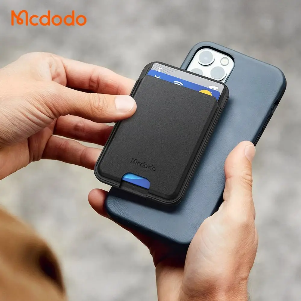 Mcdodo WH7920 Napa Series Black Magnetic Card Holder on iPhone