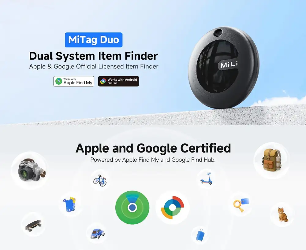 MiLi MiTag Duo Smart Finder wireless tracker for Android and iOS devices