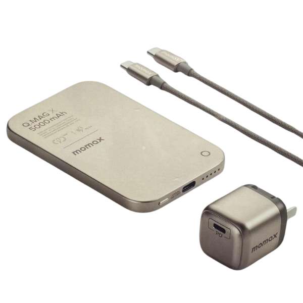 Momax Titanium Set VPD0131 Q.Mag X 5000 mAh Wireless Battery Pack 60W USB-C Cable and 30W Adapter
