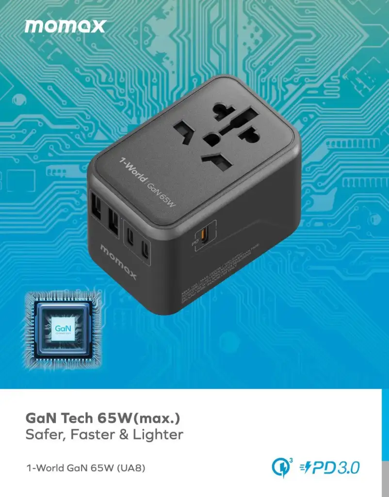 Buy Momax UA8 1-World 65W GaN Travel online at in Bangladesh at gigglygadgetsbd.com Original Product, Shop Now, COD