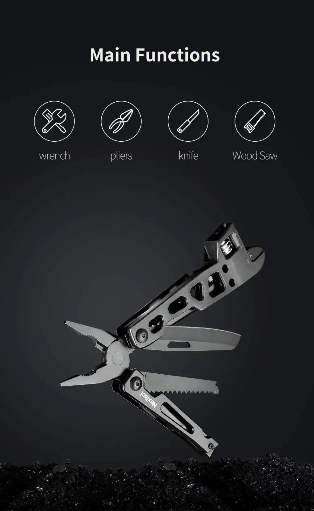 A flat-lay arrangement featuring the wrench alongside camping gear or a backpack,
