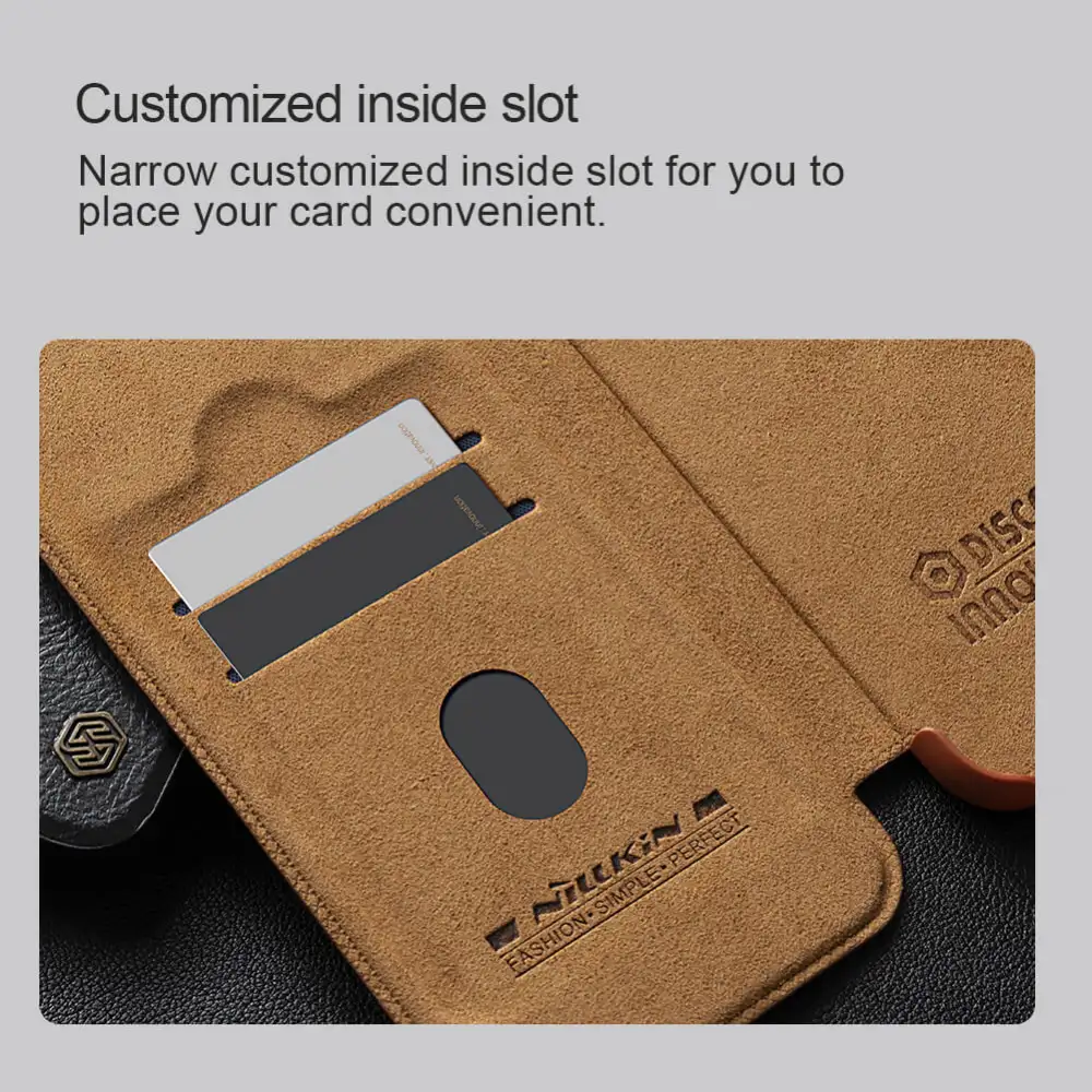 A flat-lay presentation featuring the Qin Prop case with the phone and packaging,