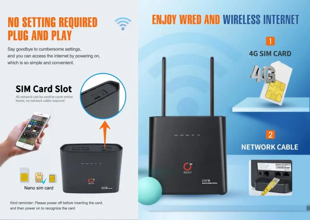 OLAX AX9 Pro Wireless 4g Wifi Router 300 Mbps 4G LTE Router with Sim Card Slot