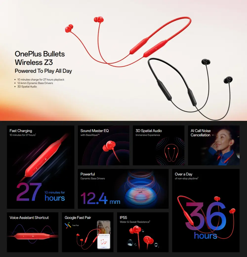 OnePlus Bullets Wireless Z3 3D Spatial Audio Neckband Earphone