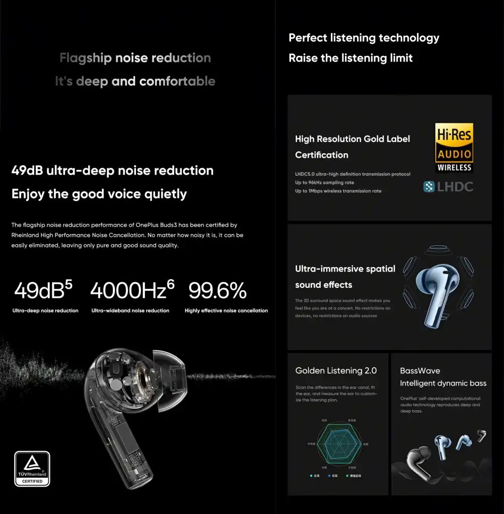 OnePlus Buds 3 49dB ANC wireless earbuds features