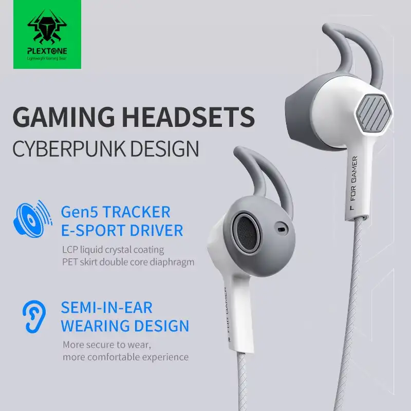 A close-up shot of the Plextone G27 in-ear earphones