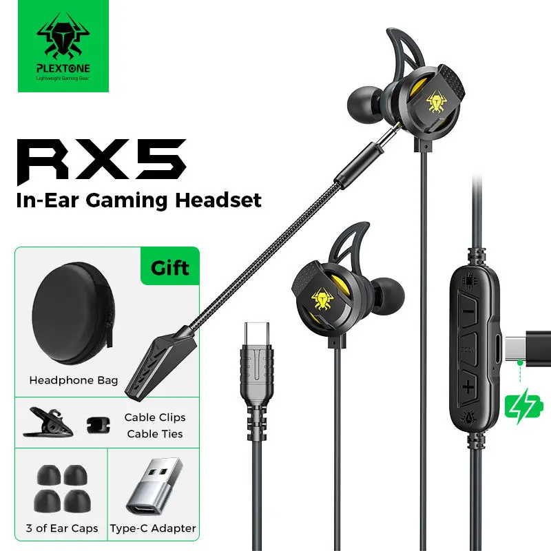 Plextone RX5 Refire Type C gaming wired earphone with detachable microphone 