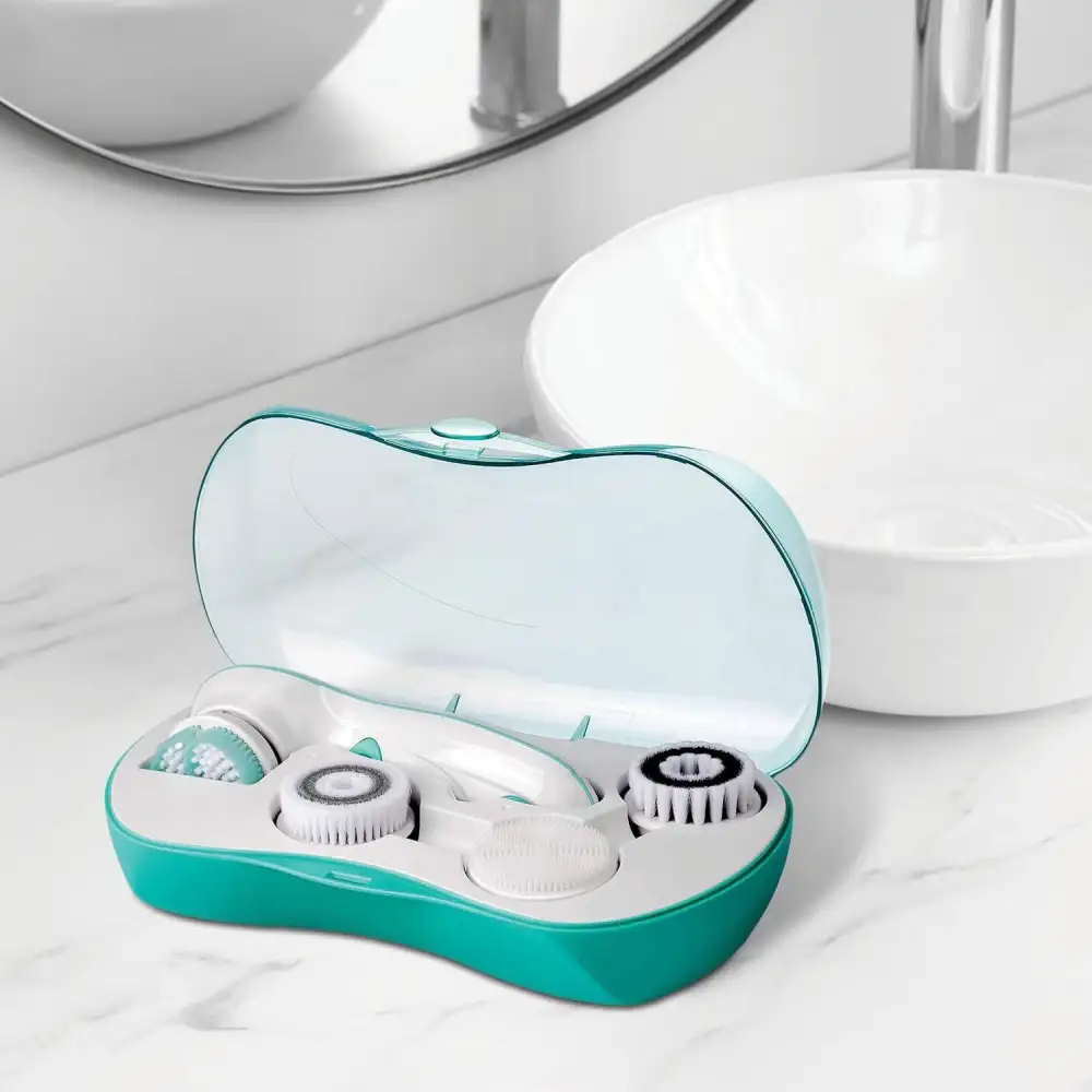 Porodo 4-in-1 Facial Cleansing Brush in use during morning skincare routine