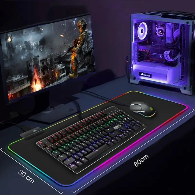 A vibrant studio shot of the Proove Offland RGB Mouse Pad,