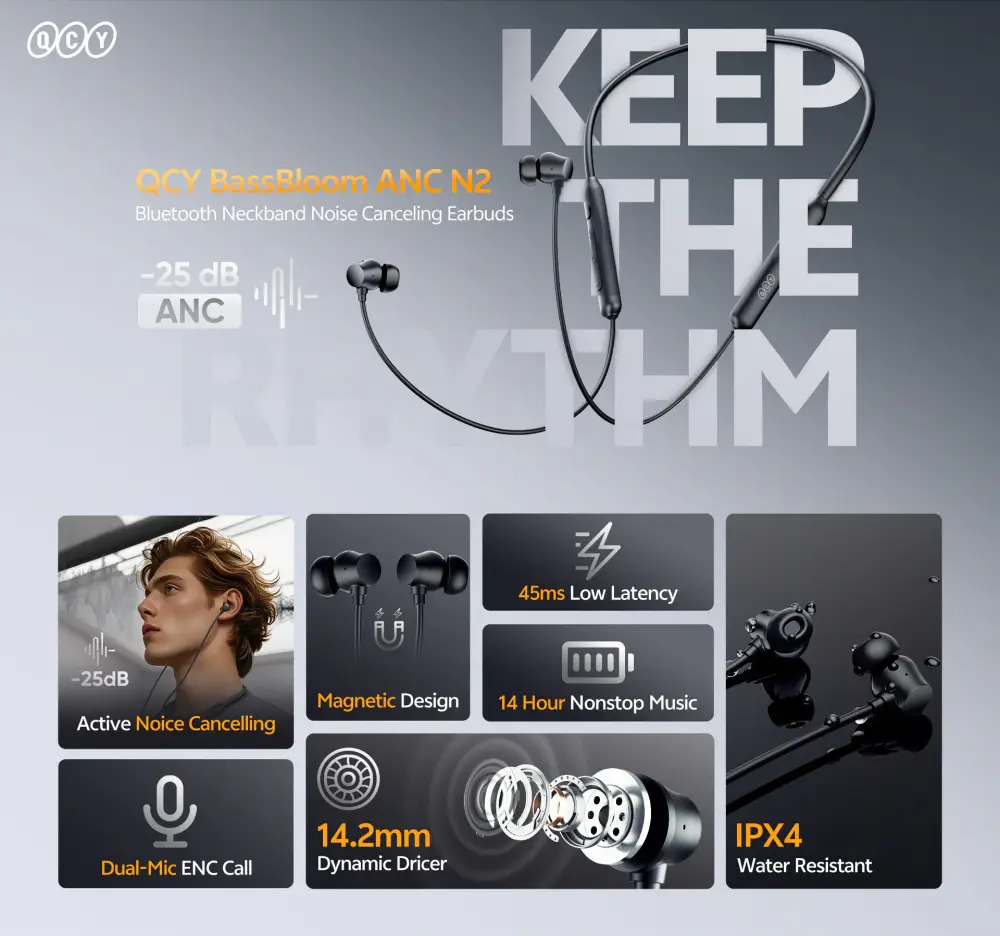 QCY BassBloom ANC N2 25DB ANC Neckband