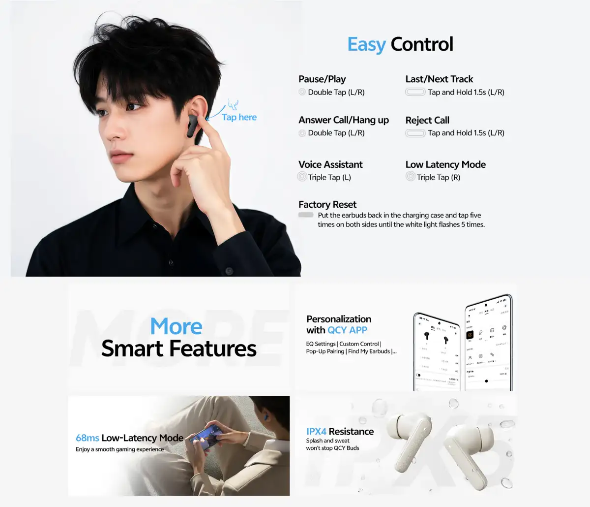 QCY Buds QT43 Super Lightweight and Ergonomic Wireless Earbuds