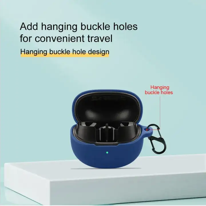 Black QCY MeloBuds Pro silicone cover with secure metal carabiner