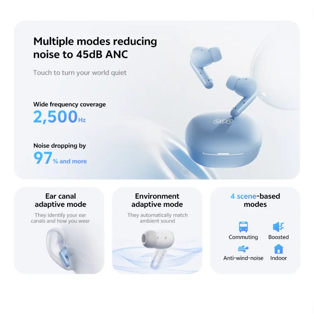 QCY ANC Earbuds 45dB Noise Cancelling Bangladesh