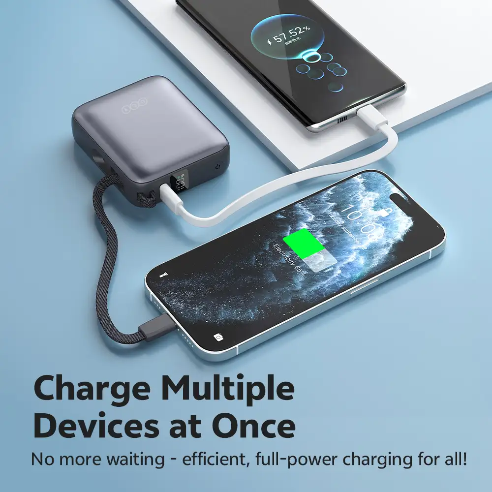 QCY PB10C 10000mAh portable charger with 35W fast charging and smart digital display