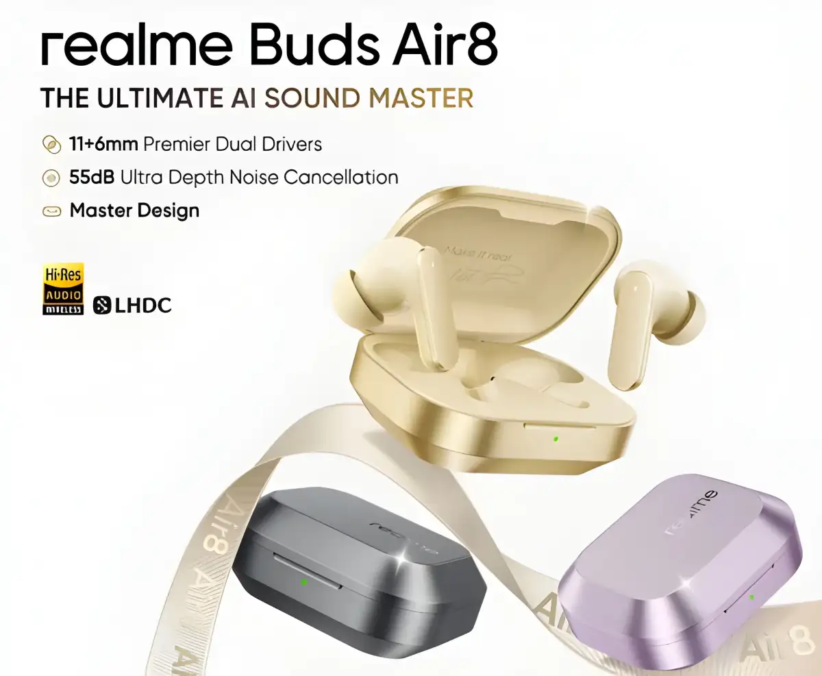 Realme Buds Air 8 55dB ANC Wireless Earbuds close-up design
