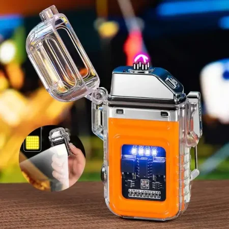 Rechargeable Lighter ARC Electric USB Camping Flash light Transparent Waterproof