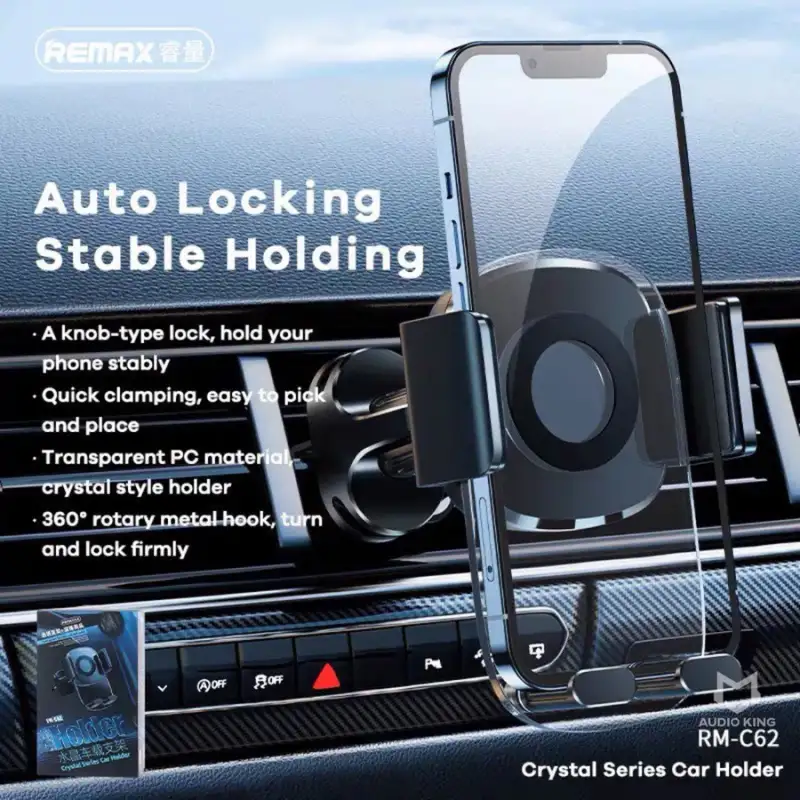 A sleek studio shot of the Remax RM-C62 magnetic car holder (black),