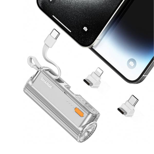SHARGE Flow Mini 5000mAh 12W Power Bank with Lighting and Type-C Connector and Built-in Type-C Cable