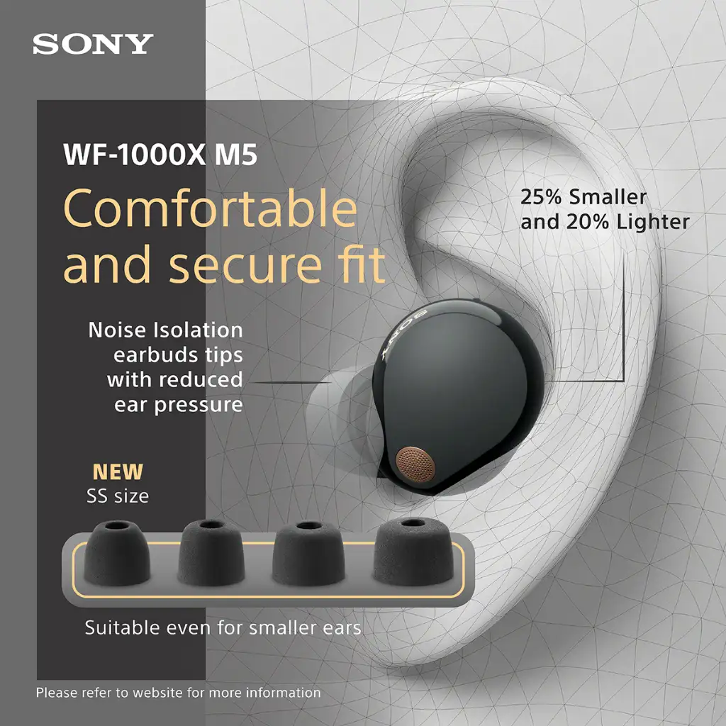 Sony WF-1000XM5 comfortable and secure fit