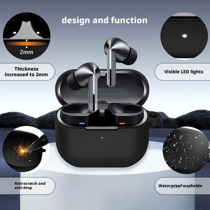 Dust-resistant silicone protective cover for Samsung Galaxy Buds 3 Pro earbuds