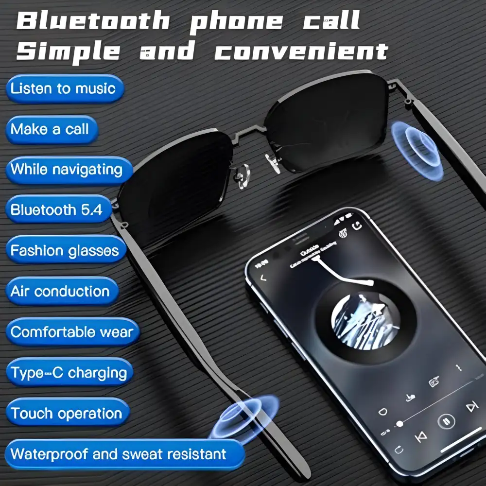 Smart Glasses Blue Light Filtering Lenses Bluetooth 5.4 Audio & Mic