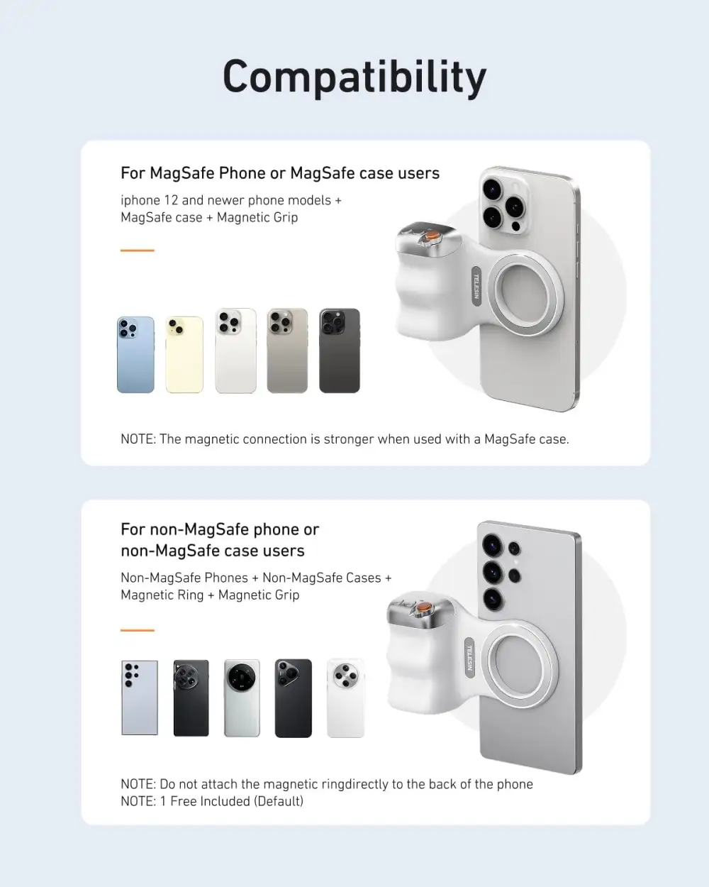 TELESIN Fun Shot Magnetic Grip 2 DSLR Style Shutter Grip for iPhone & Android