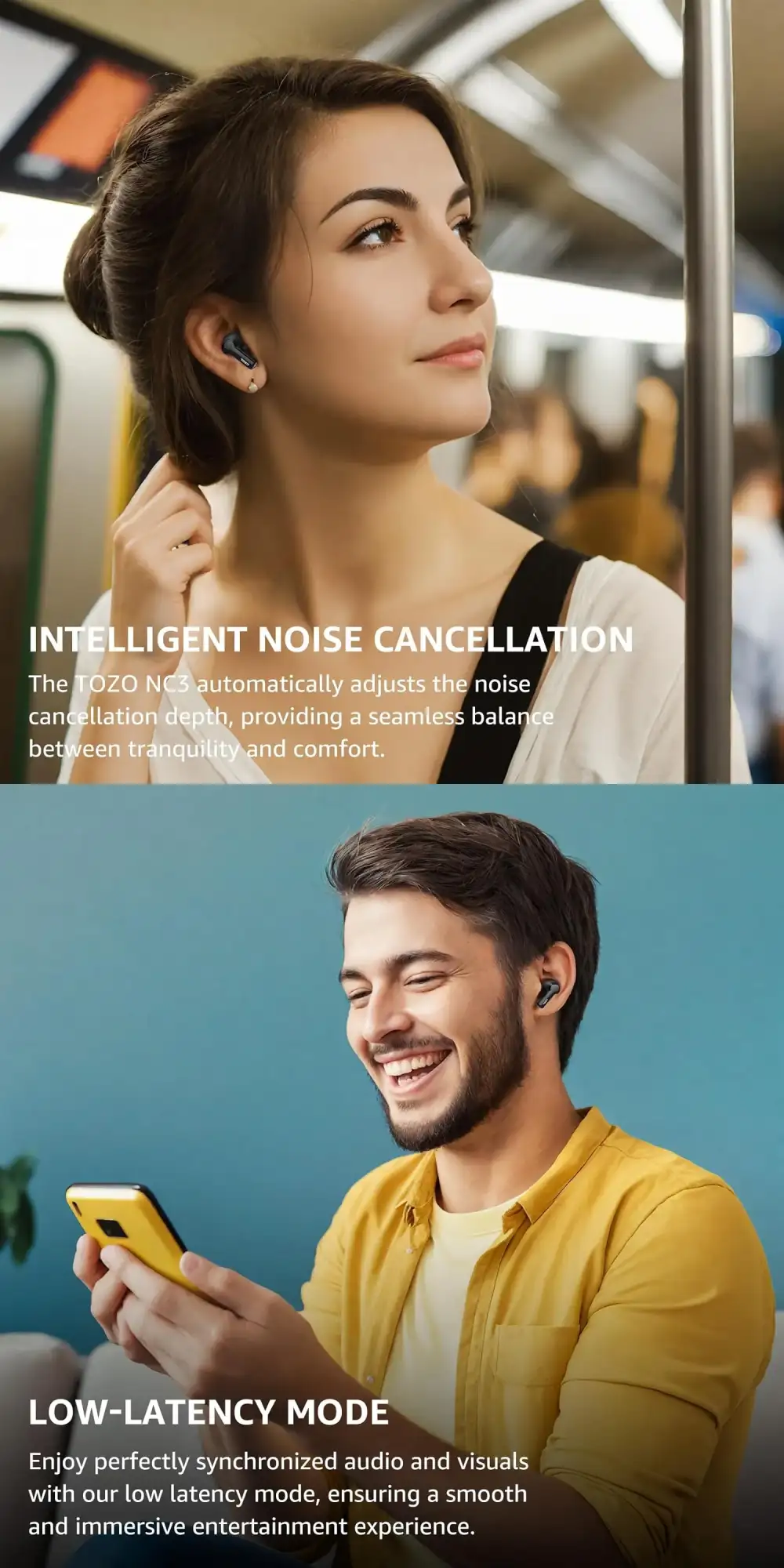 TOZO AeroSound2 Hybrid Active Noise Cancelling Wireless Earbuds