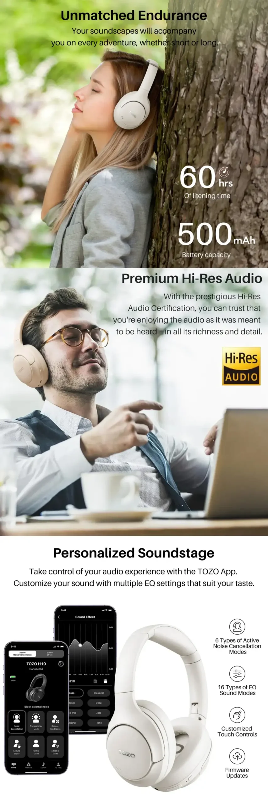 TOZO H10 Hybrid ANC Wireless Headphone
