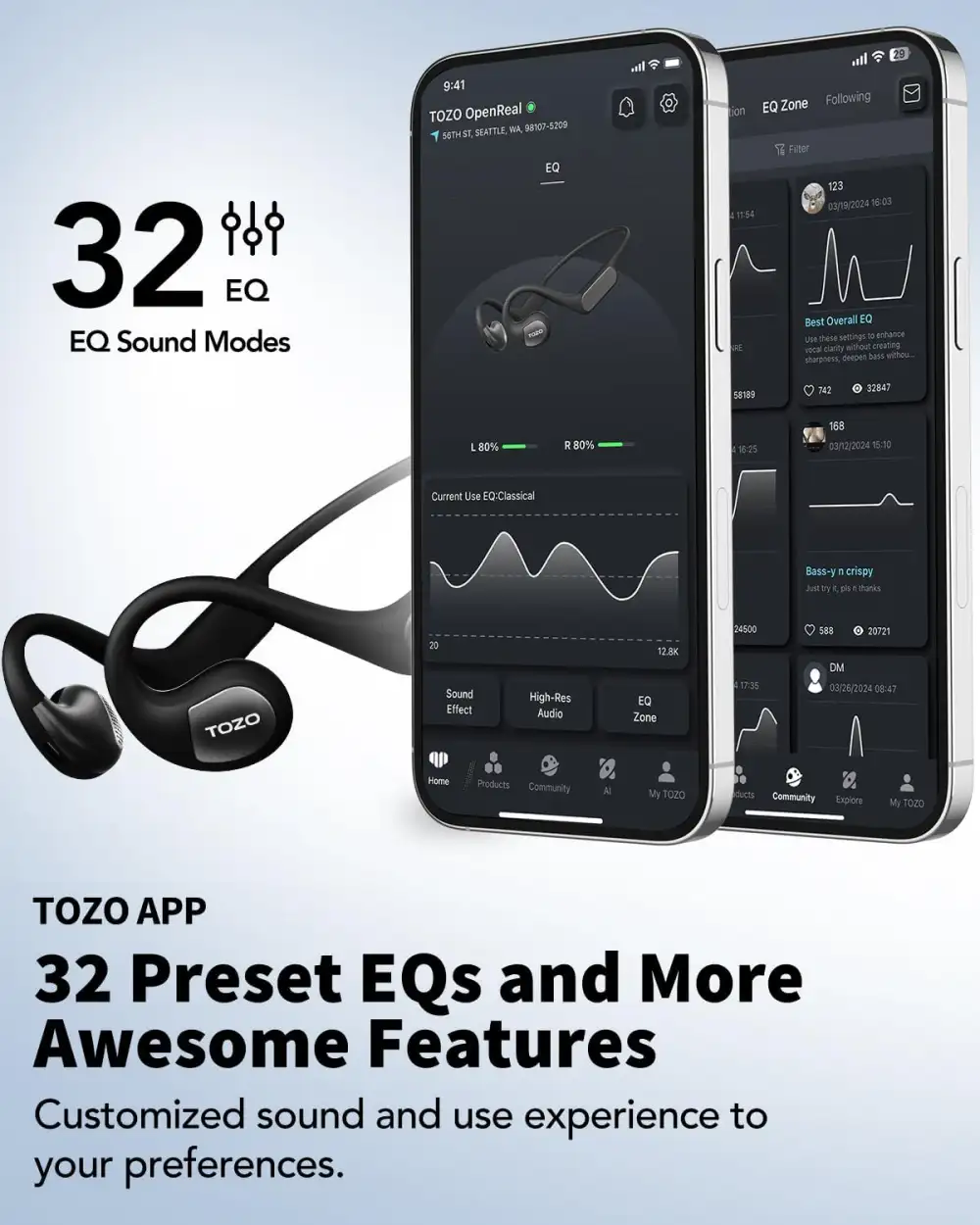 TOZO OpenReal Clear Sound with Powerful Bass