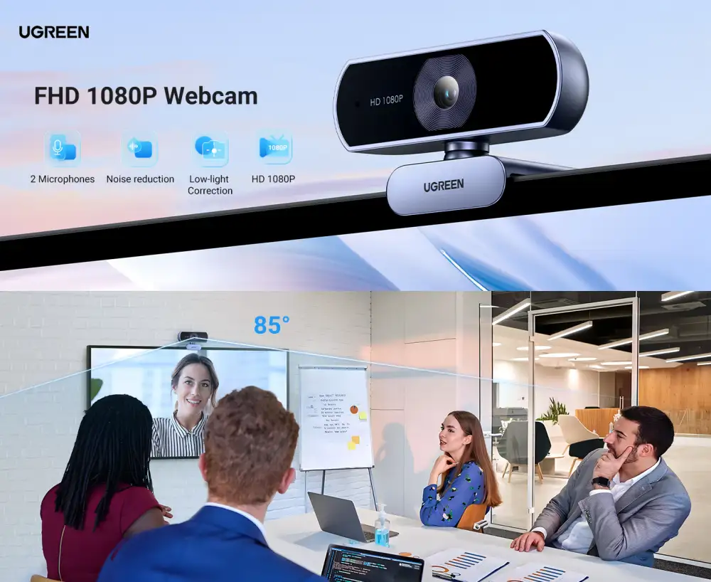 UGREEN CM678 1080P Webcam with Microphone (15728) – Full HD USB webcam for PC, laptop, online meetings, and streaming