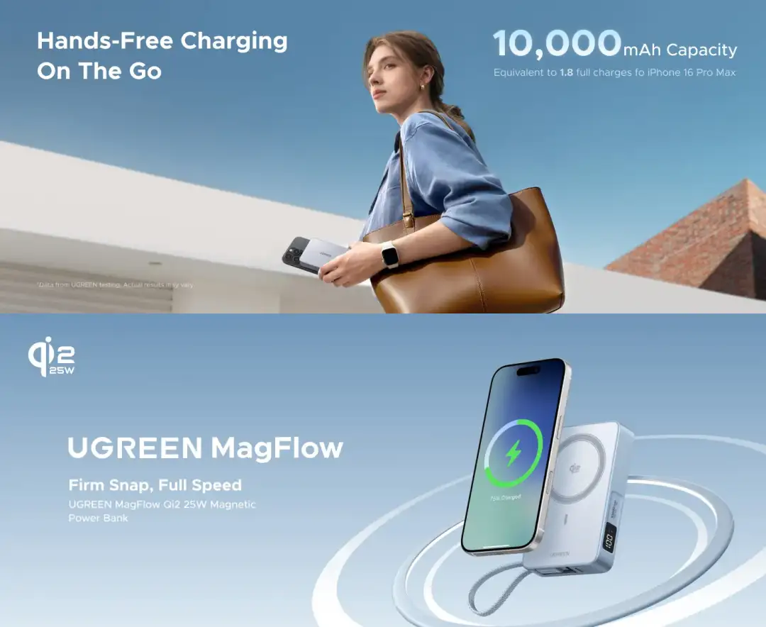 UGREEN MagFlow PB773 Qi2 MagSafe power bank 10000mAh