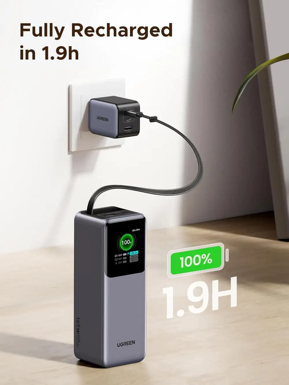 UGREEN Nexode Power Bank 20000mAh 165W with Built-in USB C Cable Laptop Travel Portable Charger