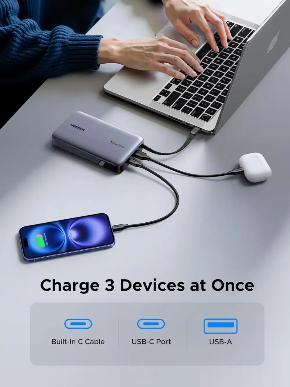 UGREEN PB551 Nexode Portable Power Bank for USB-C Laptops and Smartphones