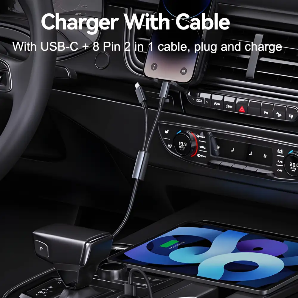 USAMS CC287 YT Series 66W Dual-Port USB & Type-C Car Fast Charger with 2-in-1 Cable