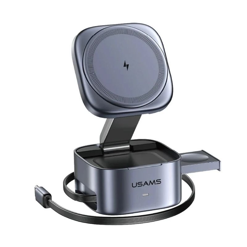 USAMS CD257 Qi2 3-in-1 Magnetic Wireless Charger Foldable Stand