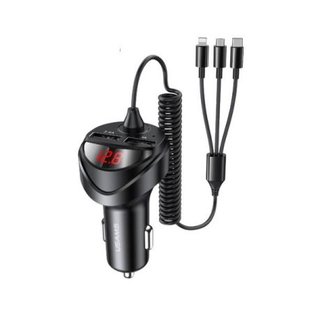 USAMS US-CC119 C22 3.4A Dual USB Car Charger With 3IN1 Spring Cable