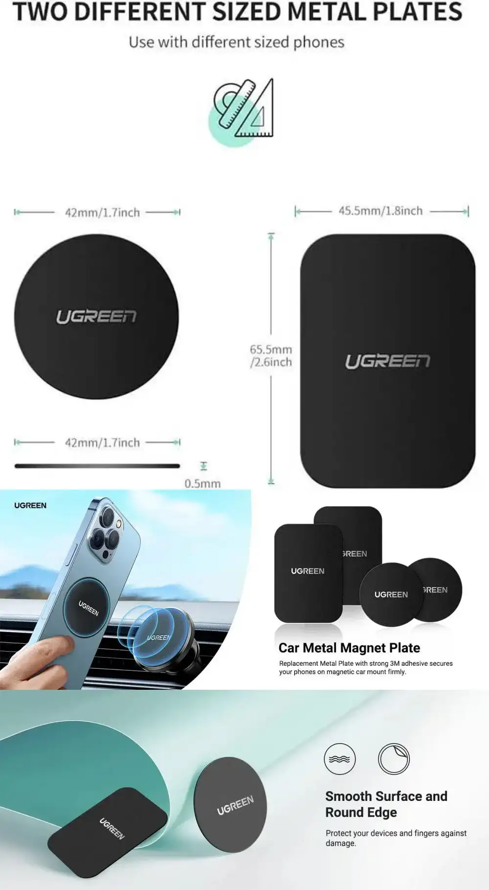 Ugreen LP123 Rectangular Metal Plate for Magnetic Phone Stand 2Pcs (50869)