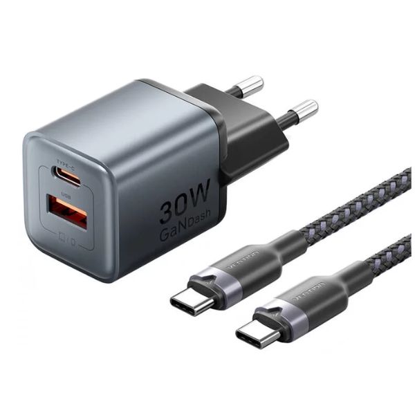 VENTION TZ- FEWH0-EU GaN Vention USB-C+A 30W Charger + USB-CC Cable 1m (Gray)