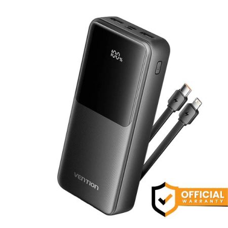 Vention 20000mAh Power Bank with Built-in USB-C and Lightning Cables 22.5W