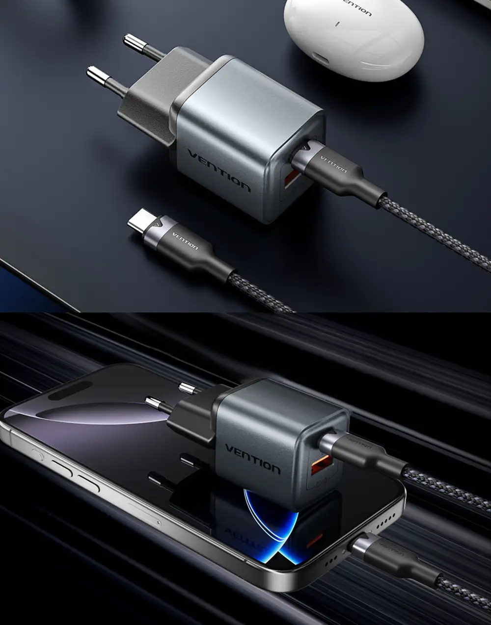 VENTION TZ- FEWH0-EU GaN Vention USB-C+A 30W Charger + USB-CC Cable 1m (Gray)