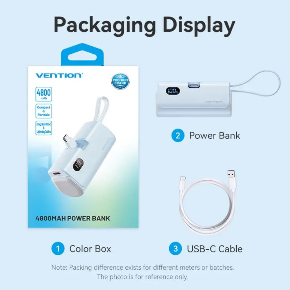 Vention 4800mAh Power Bank with Built-in USB-C and Lightning