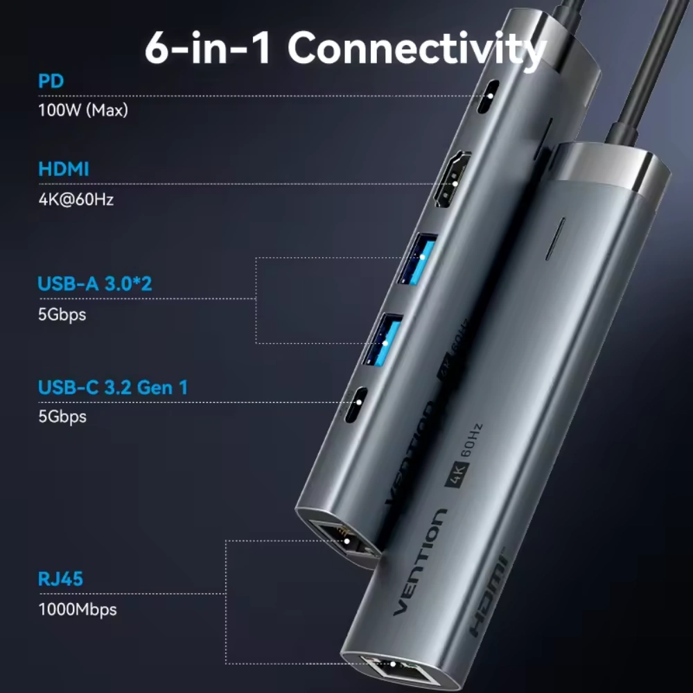 Vention TGNHB 6-in-1 USB-C Docking Station