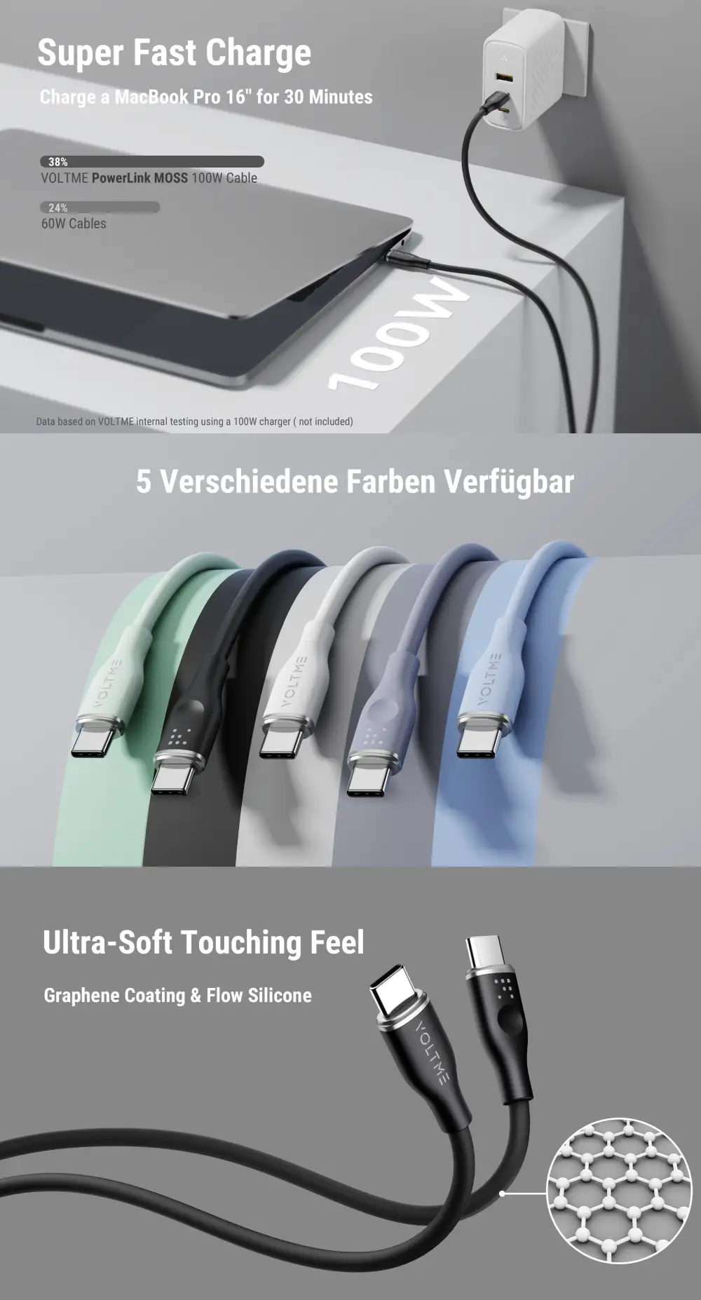 Voltme Powerlink Moss Liquid Silicon 5A 3.3ft 1M USB-C Cable 