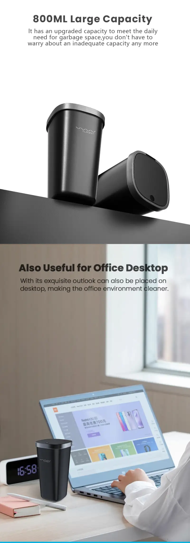 Vyvylabs Dustless Vehicle Garbage Can Black